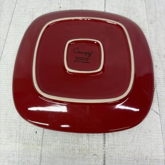 Home Trends CANOPY RED Cranberry Embossed Square Porcelain Salad Plates Set of 3 - Picture 5 of 14